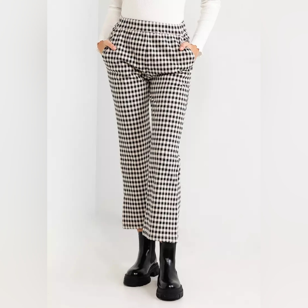 Niko And... Japan Gingham Picnic Straight Barrel Cropped Stretch Waist Pants 4